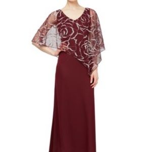 SLNY Chiffon Tank Dress with Asymmetric Capelet B